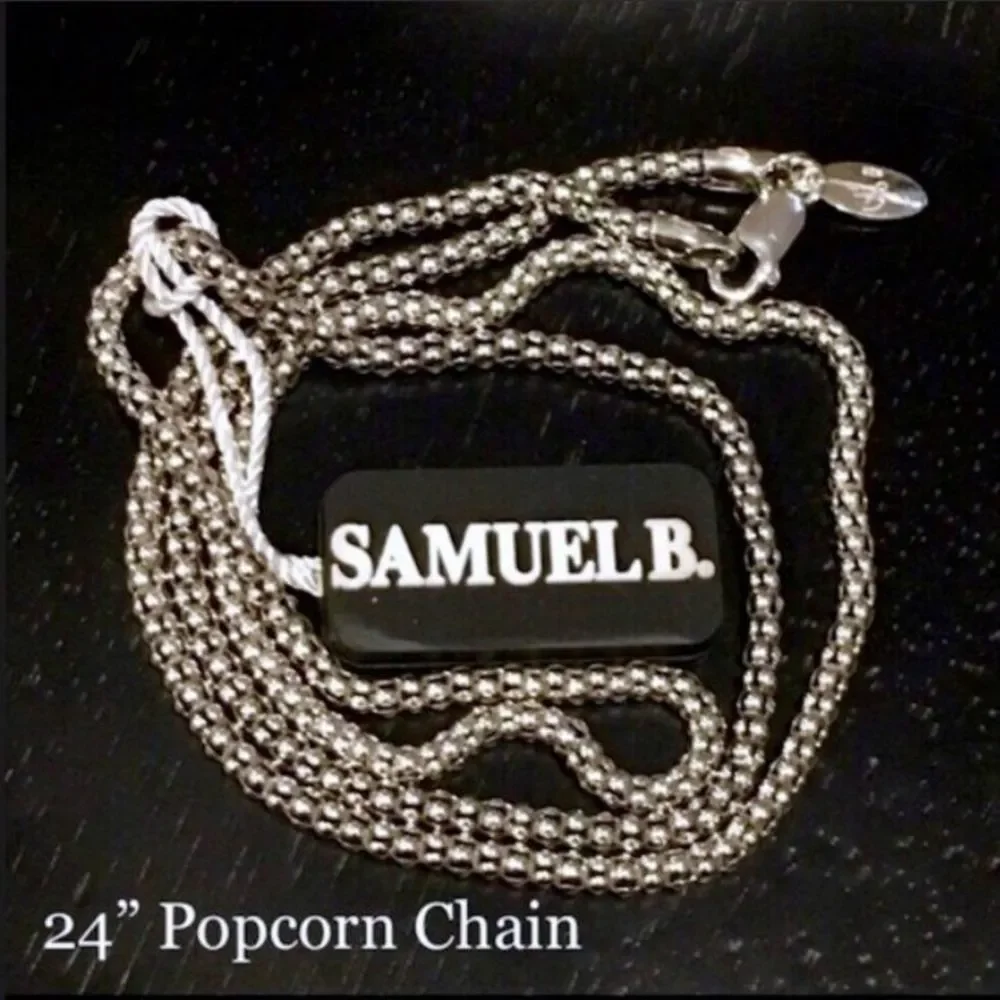 SAMUEL B Sterling Silver 925 Oxidized Popcorn Necklace 24 inches 3mm NWT - Picture 7 of 12